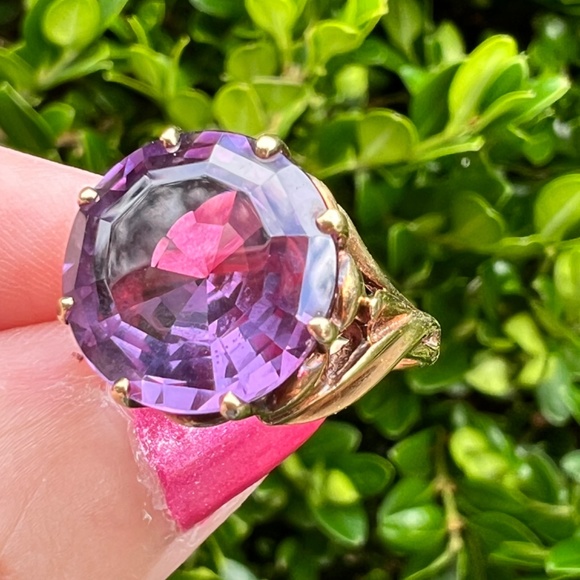 VINTAGE KIMBERLY 10K GOLD SYNTHETIC ALEXANDRITE COLOR CHANG PURPLE SAPPHIRE RING - Picture 3 of 16